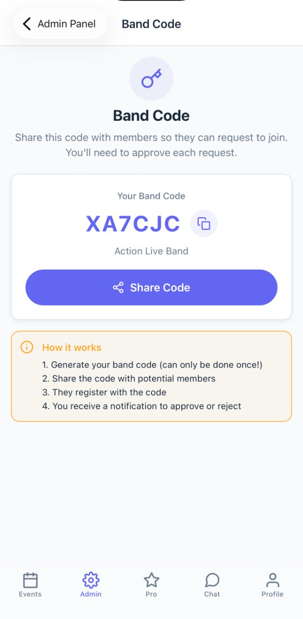 MyGigFlow band code screen